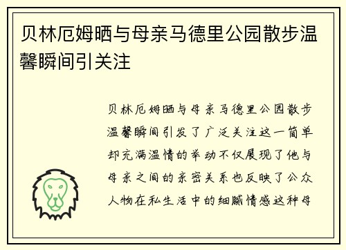 贝林厄姆晒与母亲马德里公园散步温馨瞬间引关注